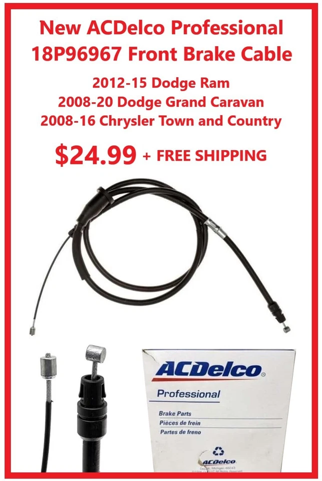 ACDelco Professional 18P96967 Front Brake Cable Dodge Ram, Caravan, Chrysler T&C - Image 1 of 1