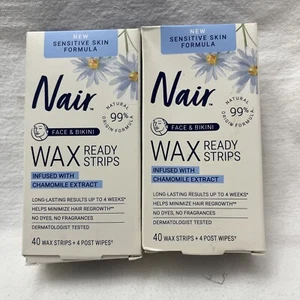 2- Nair Wax Ready-Strips for Face & Bikini, Sensitive Skin 80 Strips | New - Picture 1 of 3