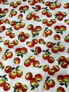 Vintage Apples Red Yellow Lime Green Print Fabric Farmhouse Country 21X29 - Picture 1 of 4