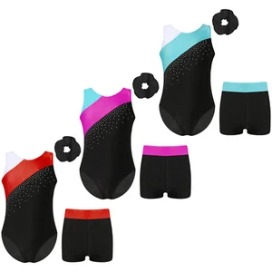 Kids Girls Outfit Dance Uniform With Shorts Dancewear Training Jumpsuit Romper - Picture 1 of 41