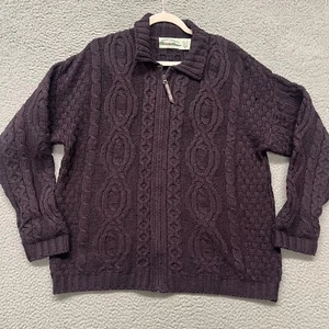 Aran Crafts Sweater Womens L Purple Merino Wool Cable Knit Cardigan Ireland - Picture 1 of 10