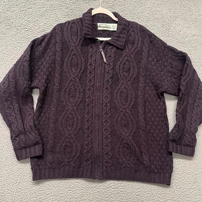 Aran Crafts Sweater Womens L Purple Merino Wool Cable Knit Cardigan Ireland — 第 1/4 张图片