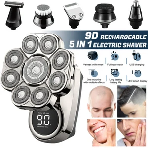 9D 6in1 Rotary Electric Shaver Cordless Hair Trimmer Bald Head Razor Men Wet Dry - Picture 1 of 16
