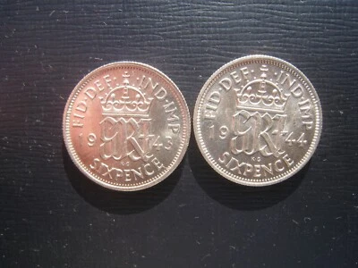 George VI Silver Sixpences 1943 & 1944. High Grades. - Image 1 of 2