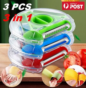 3PCS 3in1 Multifunctional Trio Peeler Vegetable Slicer Fruit Julienne Stainless - Picture 1 of 16