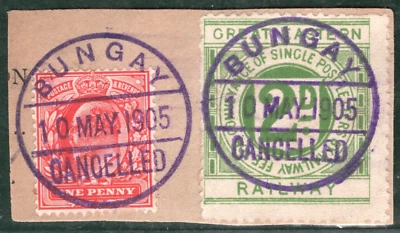 GB RAILWAY GER Letter Stamp 2d Superb Violet *BUNGAY* Station 1905 Piece LIME110 - Image 1 of 4