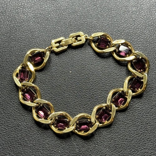 Bracciale vintage autentico Givenchy in oro con pietra viola