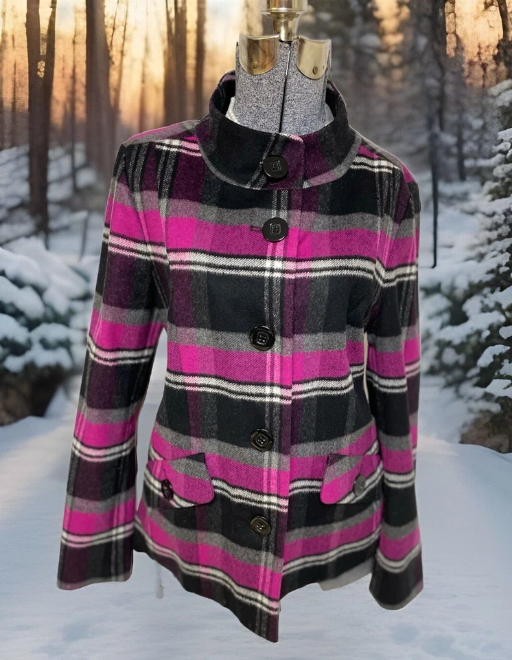 Elliott Lauren Jacket Size 10 Plaid Wool Blend Women’s Vintage Coat Pockets - Image 1 of 4