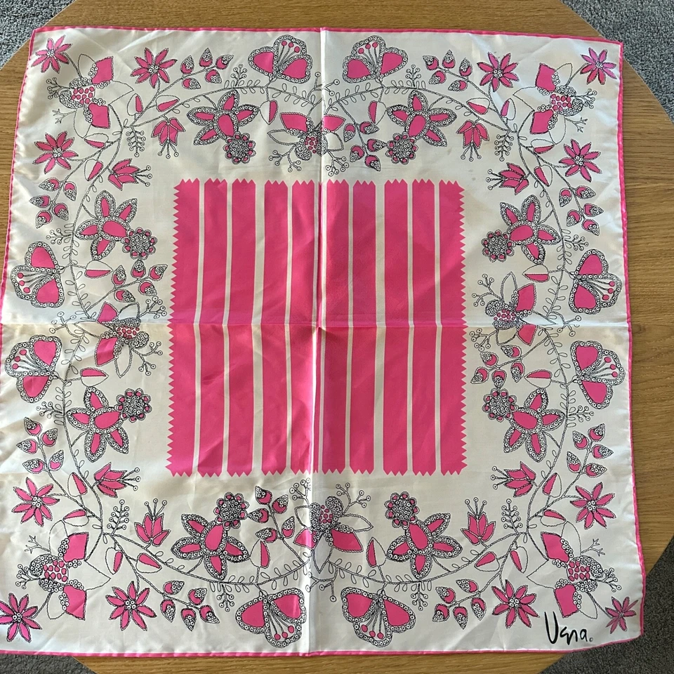 VTG VERA Square Scarf Floral Design pink  white Japan 27" x 27" Hand rolled hem - Image 1 of 4