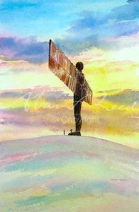 ORIGINAL ALAN REED WATERCOLOUR "Angel of the North, Winters Sunset" PAINTING - Picture 1 of 1