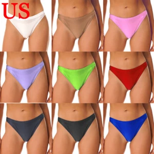 Womens Underwear Glossy Panties Shorts Sports Fitness Gym Bottom Satin Briefs - Picture 1 of 90