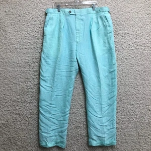 Pantalones Paul Fredrick 40x32 Para Hombre Azul Lino Chino Recto Plisado Frontal Clásico - Imagen 1 de 10