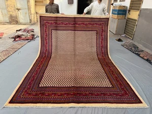 7x10 Vintage Hand-Knotted Area Rug, Caucasian Moroccan Style Cream Red Soft Rug - Picture 1 of 12