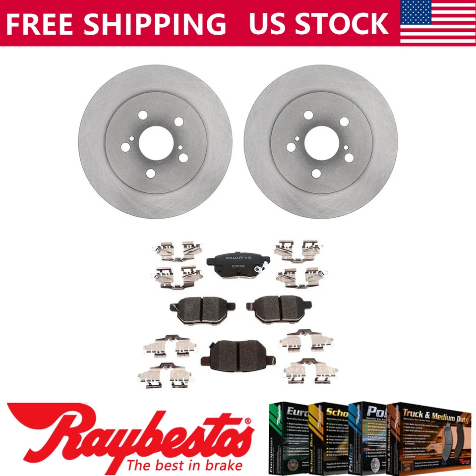 Rear Brake Rotors + Ceramic Brake Pads & Hardware For 2009-2019 Toyota Corolla - Imagem 1 de 4