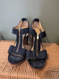 Michael Kors Womens Navy Berkley Suede Platform Sandals Sz 10 Party Clubwear Fun - Picture 1 of 11