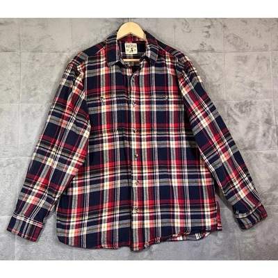 Red Head Shirt Mens Large Flannel Button Down Blue Red Plaid Cotton Western - Image 1 of 4