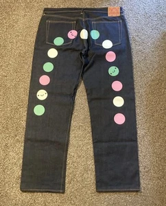 EUC Evisu 44x36 Selvedge Streetwear Jeans Smiley Face 42 Dark Wash Vintage Y2K - Picture 1 of 11