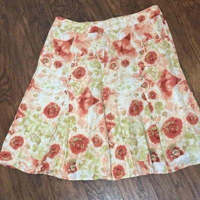 JM Collection 100% Linen Flare Skirt Size 18 Floral A-Line Spring Romantic Artsy - Image 1 of 4