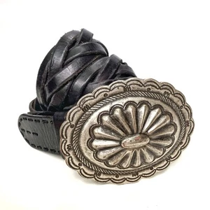 RARE Ralph Lauren Braided Black Leather Belt L | Silver Concho | Runway Western - Picture 1 of 19