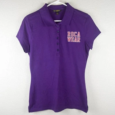 Rocawear Women L Purple Embroidered Pink Logo Fitted Polo Shirt Short Sleeve Y2K - Image 1 of 4