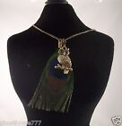 Owl peacock feather necklace Claire's goldtone