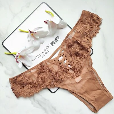 Victoria's Secret Dream Angels Boho Floral Embroidery Brazilian Panty Caramel - Image 1 of 4