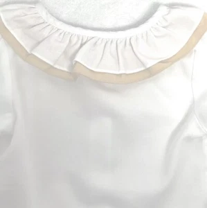 Bella Bliss Sz 2 Long Sleeve White Blouse With Double Ruffled White & Tan Collar - Picture 1 of 5