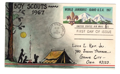 UXC7 Boy Scout Jamboree 6c Airmail Postal Card 1967 FD Herman Maul Hand-Painted Cover