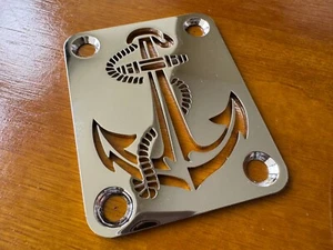 Custom Made! ANCHOR Neck Plate With 4Pcs Screws For Your Guitar or Bass - Chrome - Picture 1 of 5