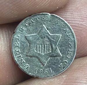1851-O Silver Three Cent Piece - Picture 1 of 6