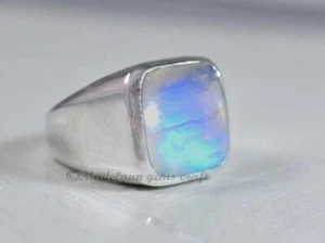 Anillo de piedra lunar arco iris anillo de plata de ley 925 para hombre regalo anillo vintage - Imagen 1 de 5