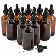 2 oz, Amber Glass Bottles with Glass Droppers & Black Caps ( Pack of 12 )