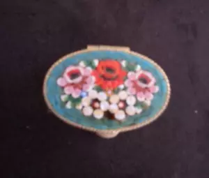 Vintage 1950s Italian Gold Gilt Millefiori 2" x 1.5" Mosaic/Metal Pill Box - Picture 1 of 5