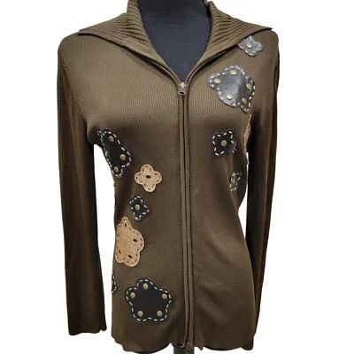 Chaqueta Suéter Michelle Nicole Cremallera Completa Tachuelas Florales 3D Mediana Cottagecore Retro Foto 1 de 4