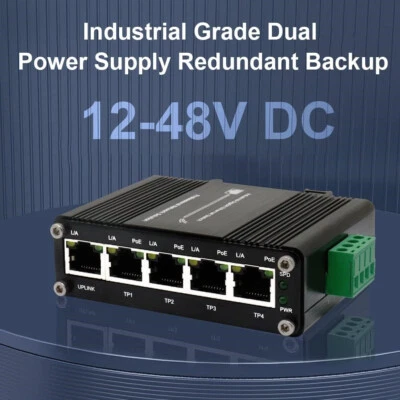 Industrial Gigabit 4 Port PoE Switch + 1 Uplinks Unmanaged Din Rail POE+ Switch - Image 1 of 4