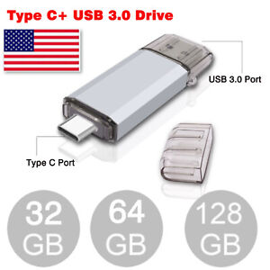 32GB 64GB 128GB USB3.0 Type-C OTG Flash Pen Drive Memory Stick U Disk Dual Drive