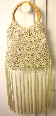 Vintage handmade weave bag with sequins detail and bamboo top handles-circa 90s - Image 1 of 4