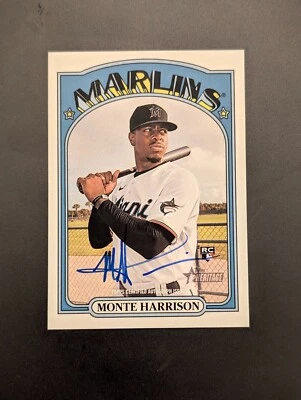 2021 Topps Heritage Monte Harrison Real One RC Auto #ROA-MH Miami Marlins MLB - Image 1 of 2