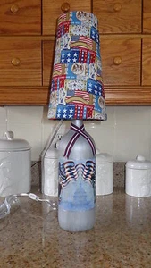 Folk Art/By Artist Table/Desk Lamp (Frosted Bottle/Vintage-like Patriotic Shade) - Picture 1 of 3