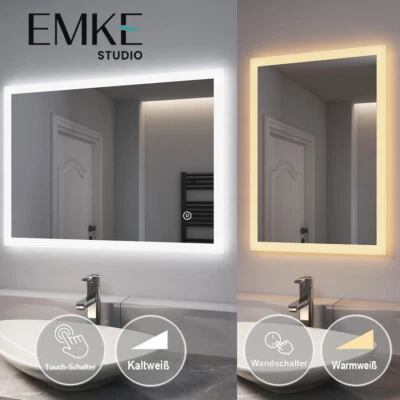 EMKE LED Badspiegel mit Beleuchtung Touch Wandspiegel Badezimmerspiegel - Bild 1 von 4