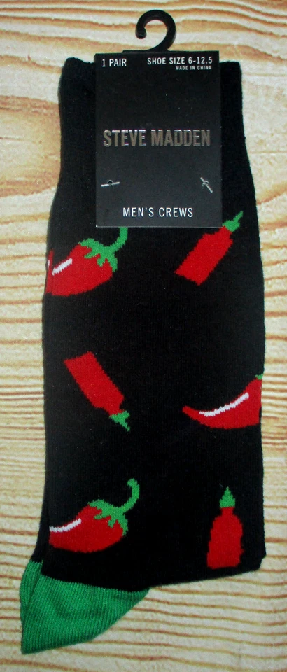 男式 STEVE MADDEN CHILI PEPPERS 黑色 CREW SOCKS(鞋码 6-12.5) — 第 1/1 张图片
