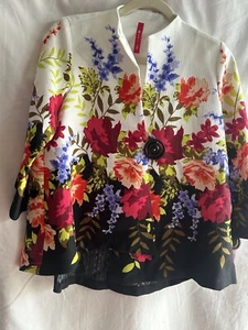 IC Connie K Jacket sz. Small White Floral Ribbed One Button Blazer - Picture 1 of 5
