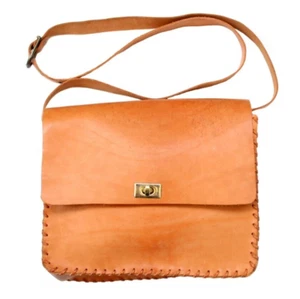 80s Vintage tan leather shoulder bag handbag purse cross body handmade bag - Picture 1 of 9