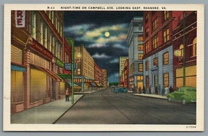 Postal Roanoke VA noche en tiendas Campbell Ave Street View sin publicar - Imagen 1 de 2
