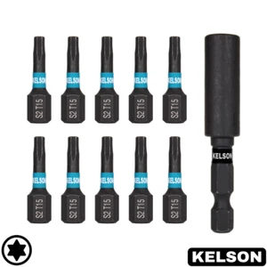 10 x T15 25mm Impact Screwdriver Bits With 60mm Magnetic Bit Holder 1/4" KELSON - Picture 1 of 5