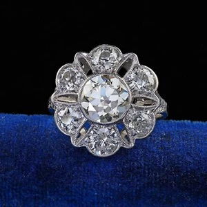 Antique Art Deco Platinum Old European Cut Diamond Floral Engagement Ring - GIA - Picture 1 of 12