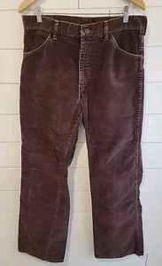 1970s VELOUR BELL BOTTOMS Vintage Rare SEDGEFIELD chocolate brown faded seams C8 - Picture 1 of 12