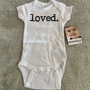 NEW White Black LOVED Short Sleeve Baby One Piece 0-3 Months - Picture 1 of 6