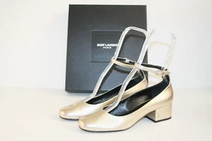 $845 BRAND NEW SAINT LAURENT BABIES 40mm Platino Leather Pumps 37 / 7 - Picture 1 of 12
