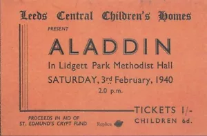 Leeds Central Children's Homes Pantomime Aladdin Ticket 1940 Lidgett Park WW2 - Picture 1 of 1